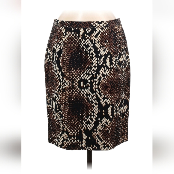 Michael Kors Snakeskin Print Brown Black Pencil Skirt Size 12 - Picture 1 of 6